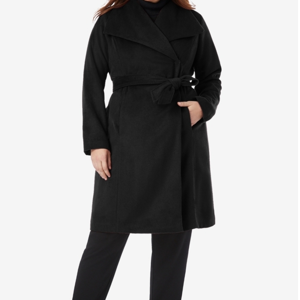 Ellos Wrap Collar Wool Blend Coat, Black